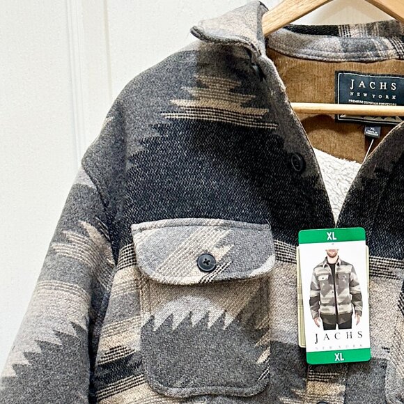 Jachs New York Men's Wool Blend Sherpa Lined Jacket XL Gray Aztec Western NEW - Picture 3 of 16